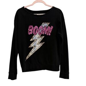 PINK Victoria's Secret Black Sequin Lightning Bolt BOOM Sweatshirt XS